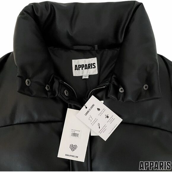 APPARIS **NWT** Jemma Vegan Leather Puffer Jacket in Black Noir - Picture 6 of 13